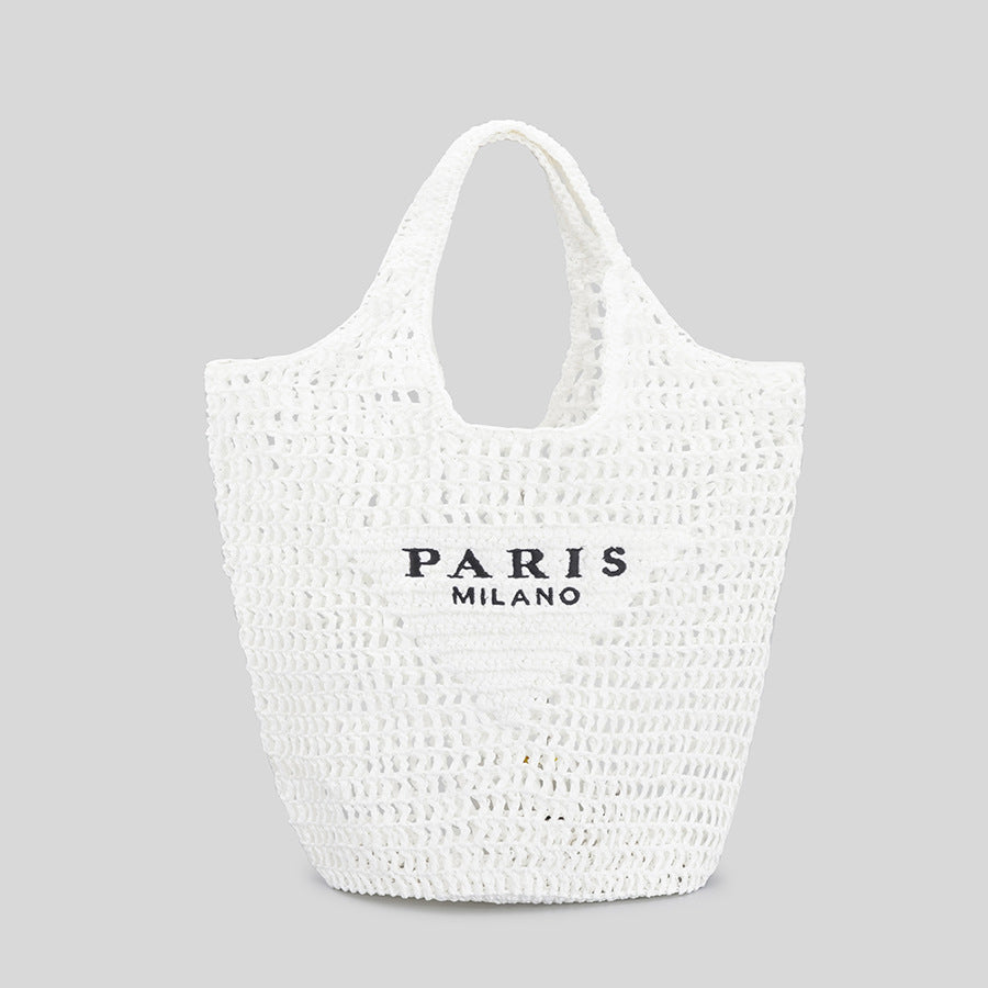 Modische Damen Handtasche aus Baumwoll-Hanf – Gestreifte Strick-Shopper