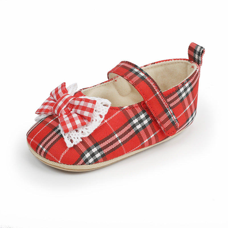 Süsses Baby Mädchen Karomuster Schuhe mit Schleife – Ideal für Neugeborene