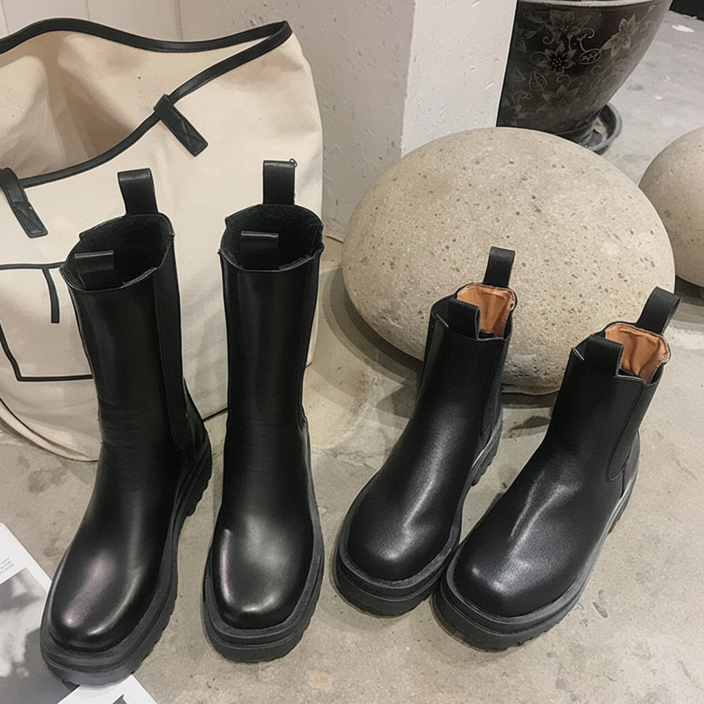 Damen Stiefeletten mit dickem Absatz und Plateau