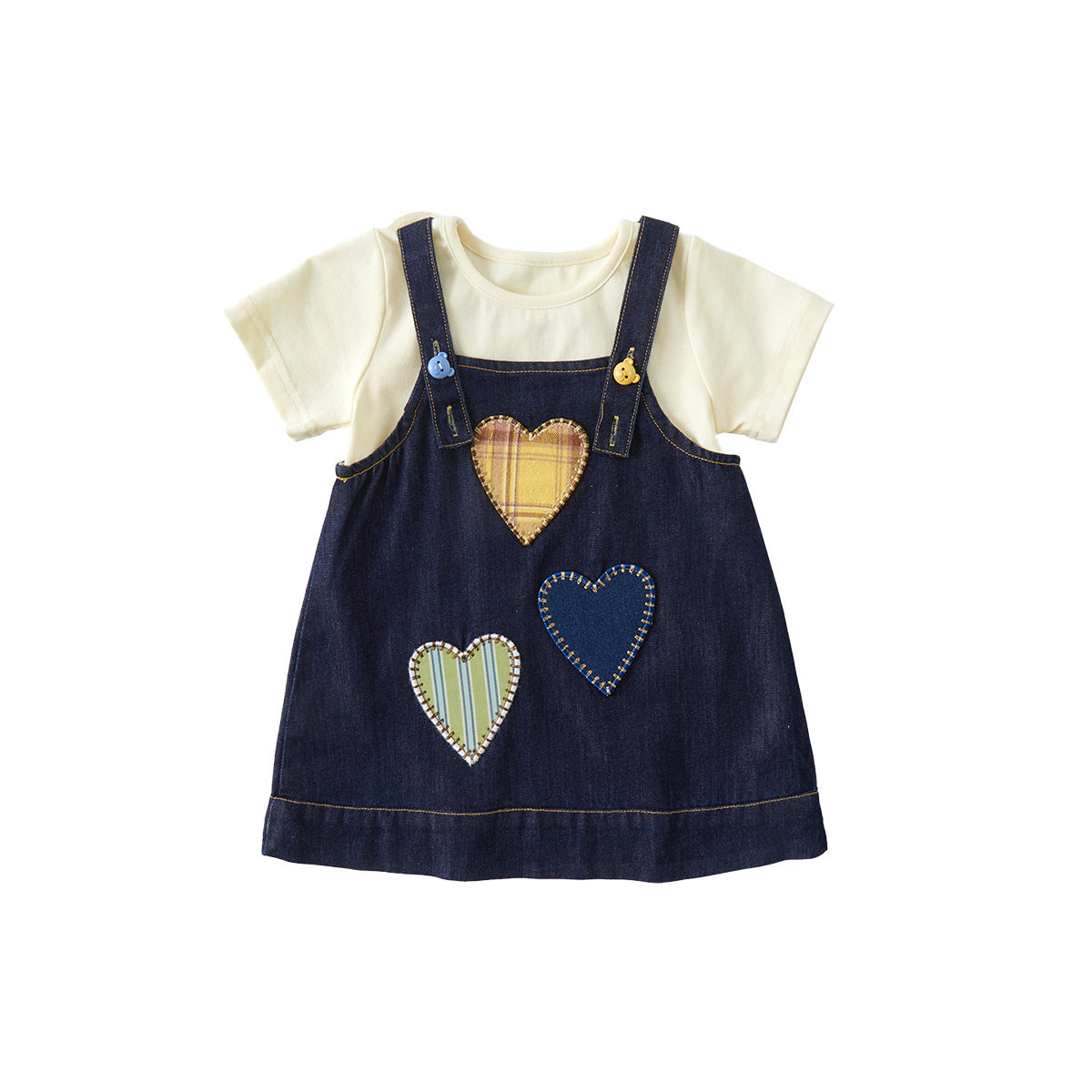 2-teiliges Jeans Latzkleid Set mit T-Shirt –