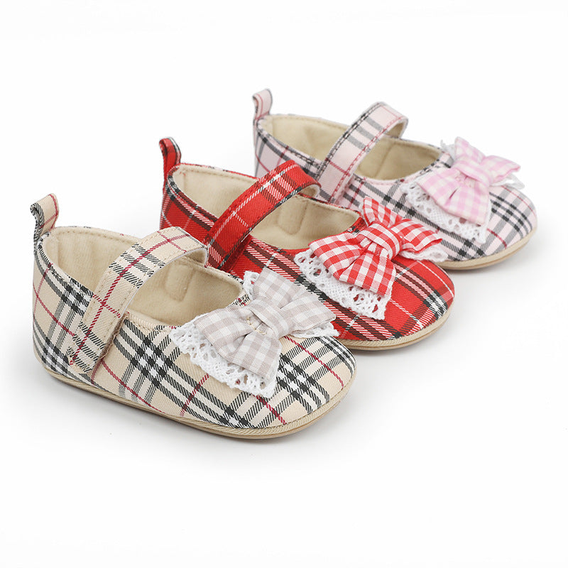 Süsses Baby Mädchen Karomuster Schuhe mit Schleife – Ideal für Neugeborene