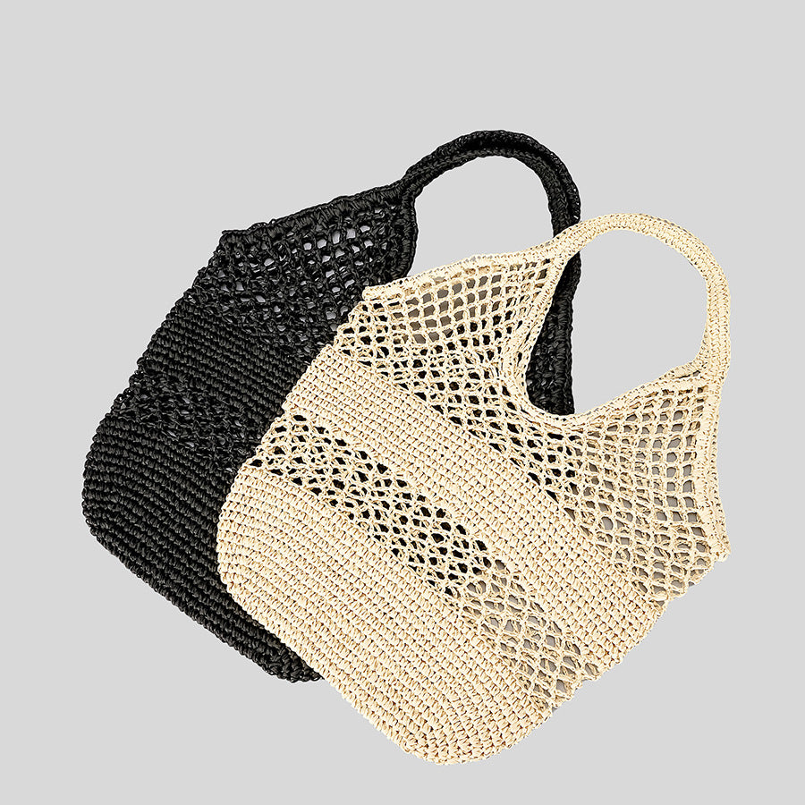 Modische Damen Handtasche aus Baumwoll-Hanf – Gestreifte Strick-Shopper