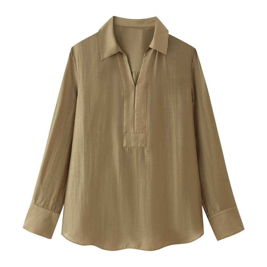 Damen Bluse mit Polokragen – Langarmbluse