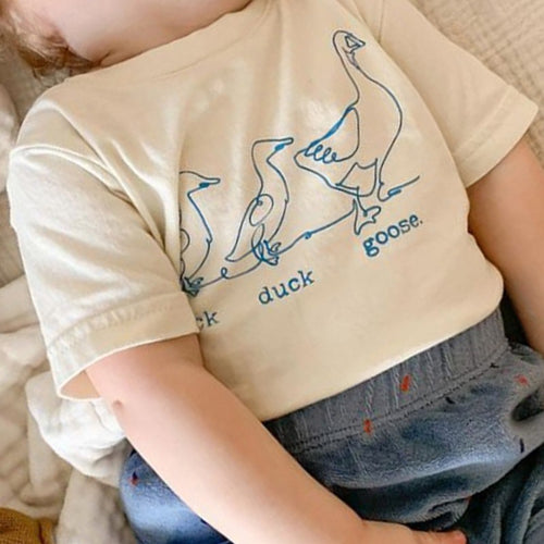 Beiges Kinder T-Shirt mit Enten-Print – Kurzarm Baumwollshirt