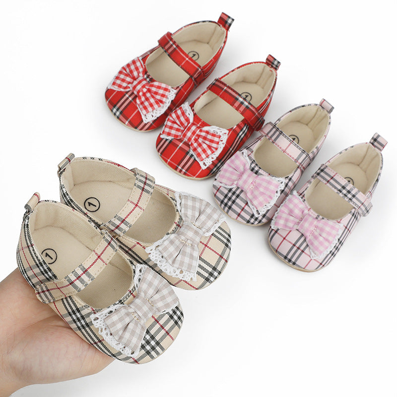 Süsses Baby Mädchen Karomuster Schuhe mit Schleife – Ideal für Neugeborene
