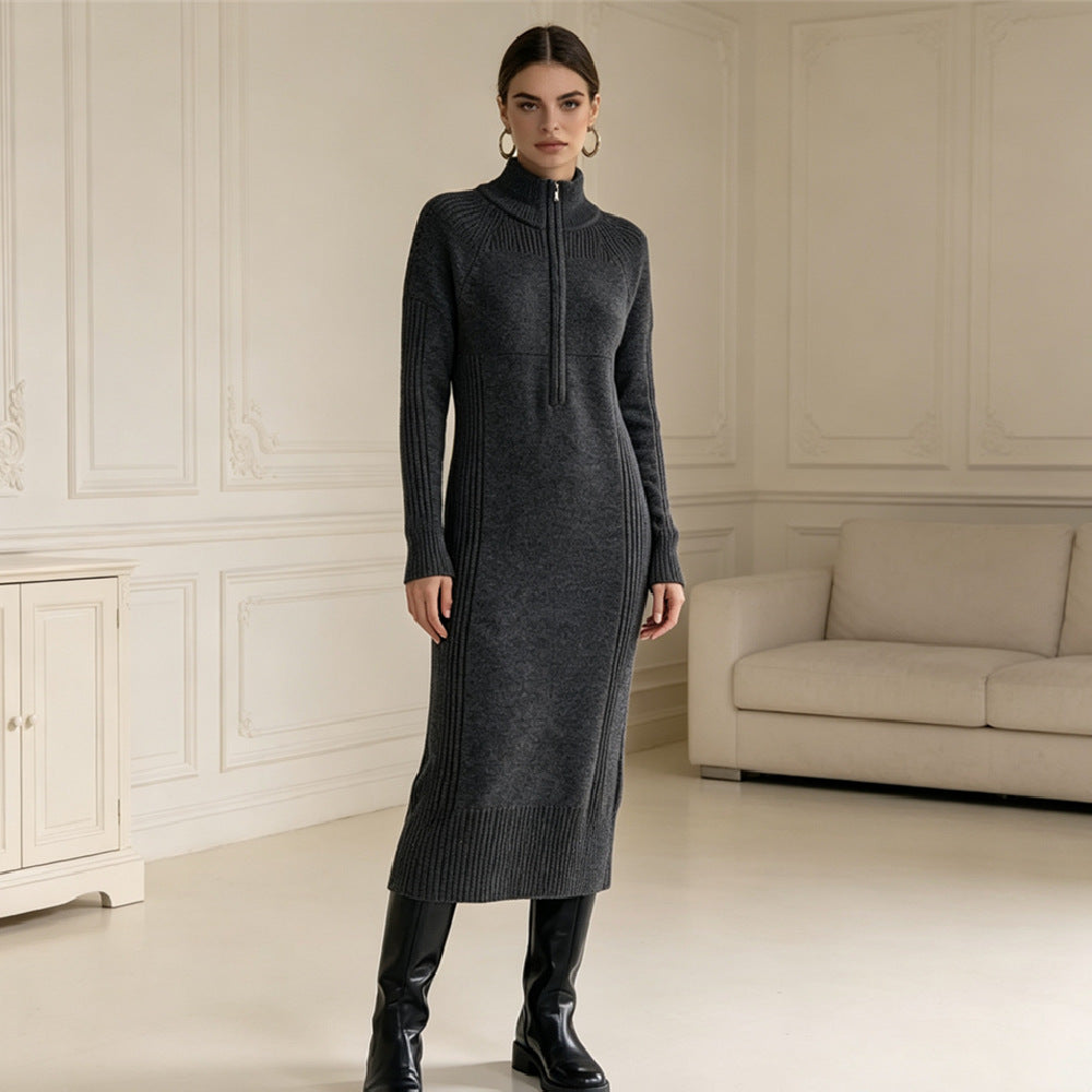 Half-Zip Midi Kleid – Damen Look