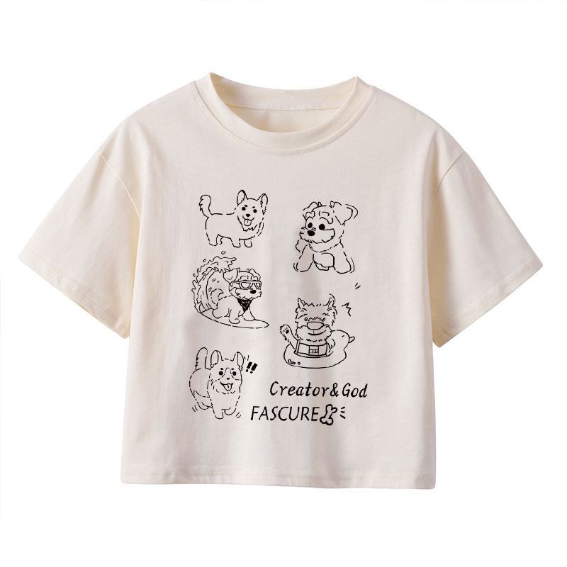 Kurzarm T-Shirt mit niedlichem Cartoon-Print – Baumwolle