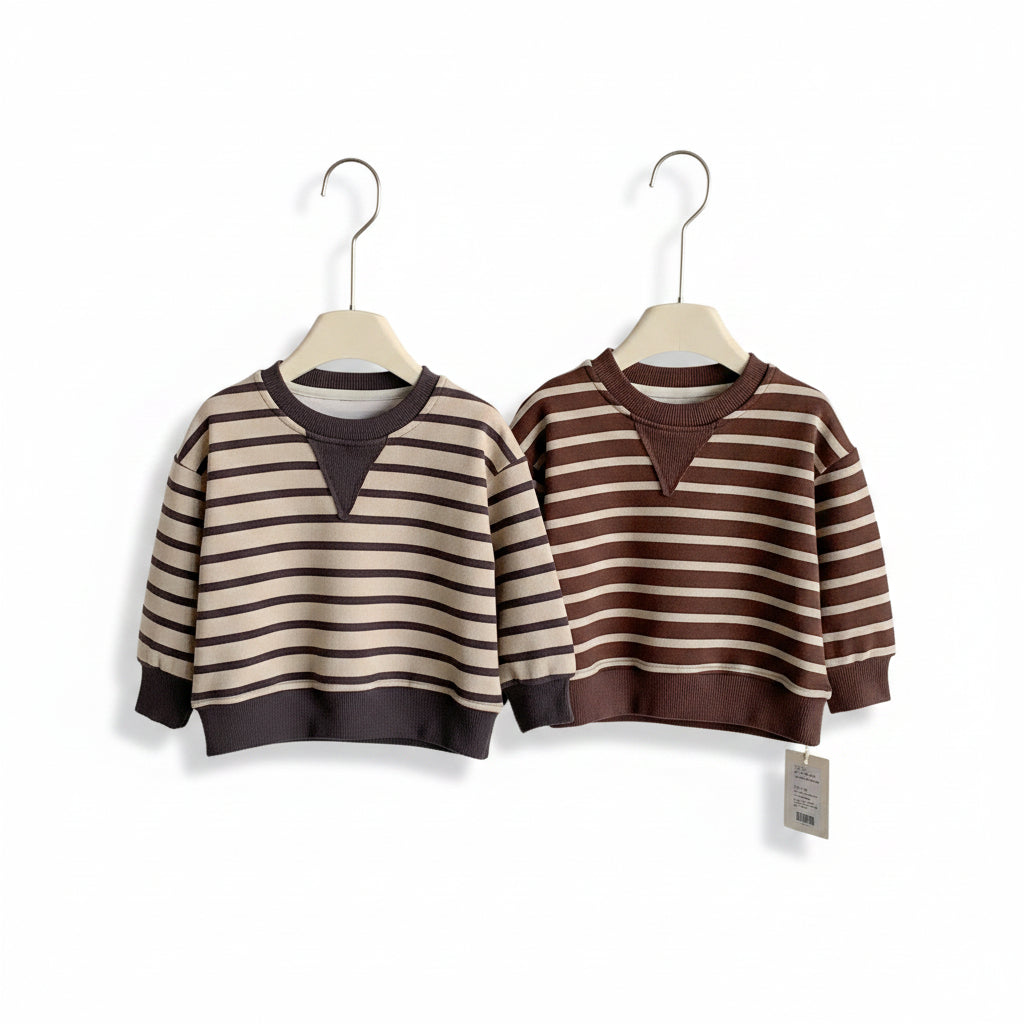 Gestreifter Kinder Pullover mit Rundhalsausschnitt – Langarm