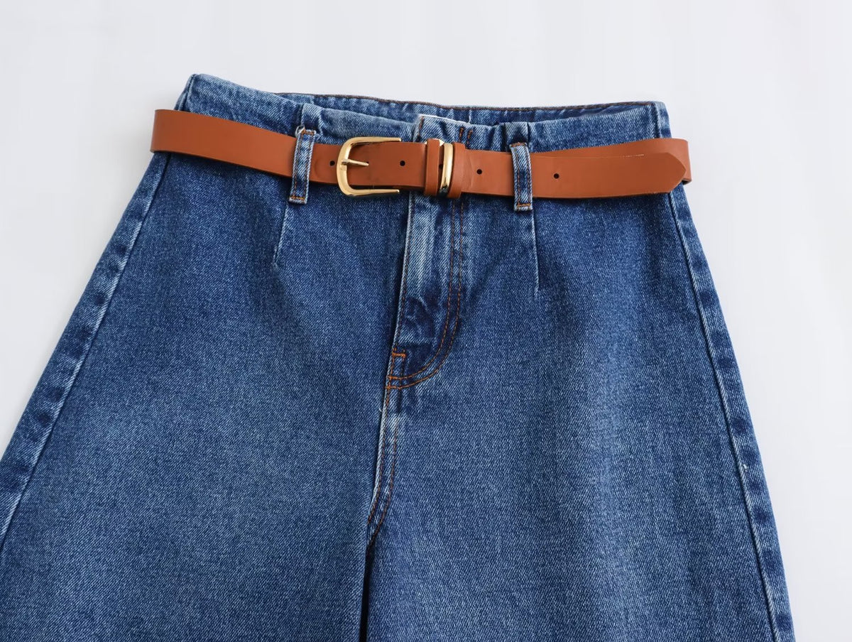 Damen Baggy Jeans mit hoher Taille und Gürtel