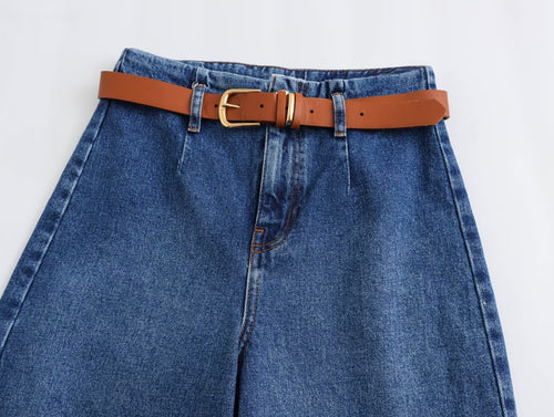 Damen Baggy Jeans mit hoher Taille und Gürtel