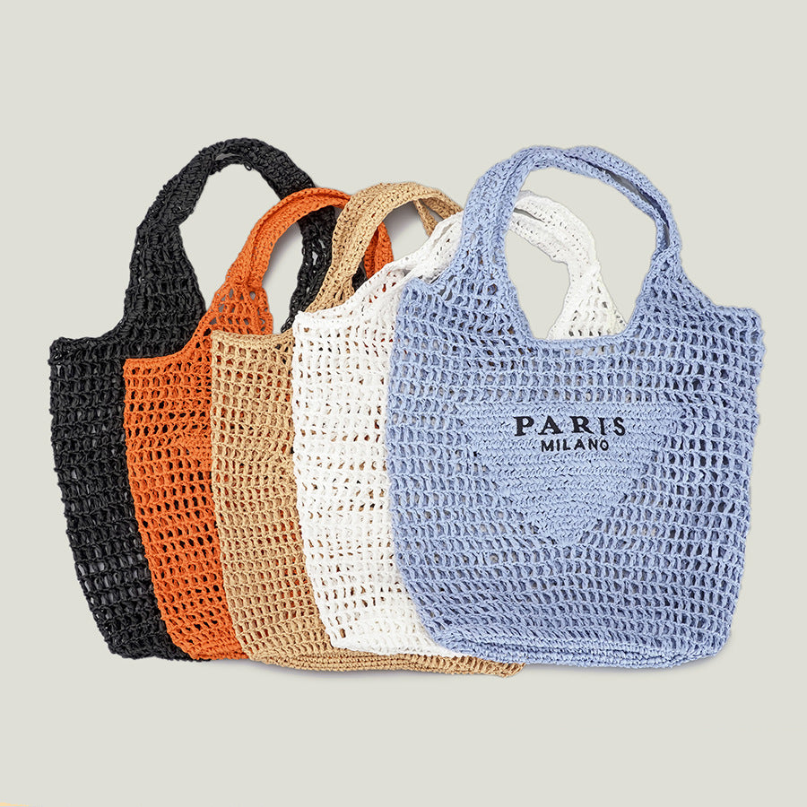 Modische Damen Handtasche aus Baumwoll-Hanf – Gestreifte Strick-Shopper