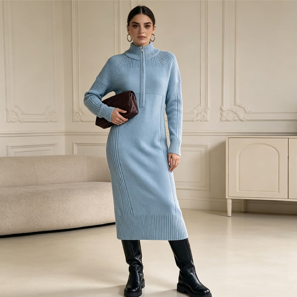 Half-Zip Midi Kleid – Damen Look