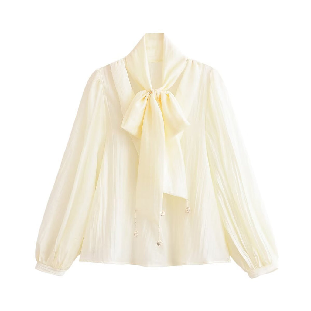 Damen Bluse mit Schleife – Elegante Langarmbluse mit Ballonärmeln