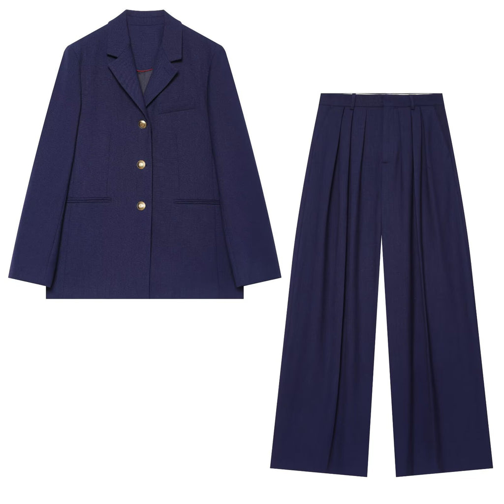 Damen Hosenanzug Set – Eleganter Blazer mit Hose & Goldknöpfen