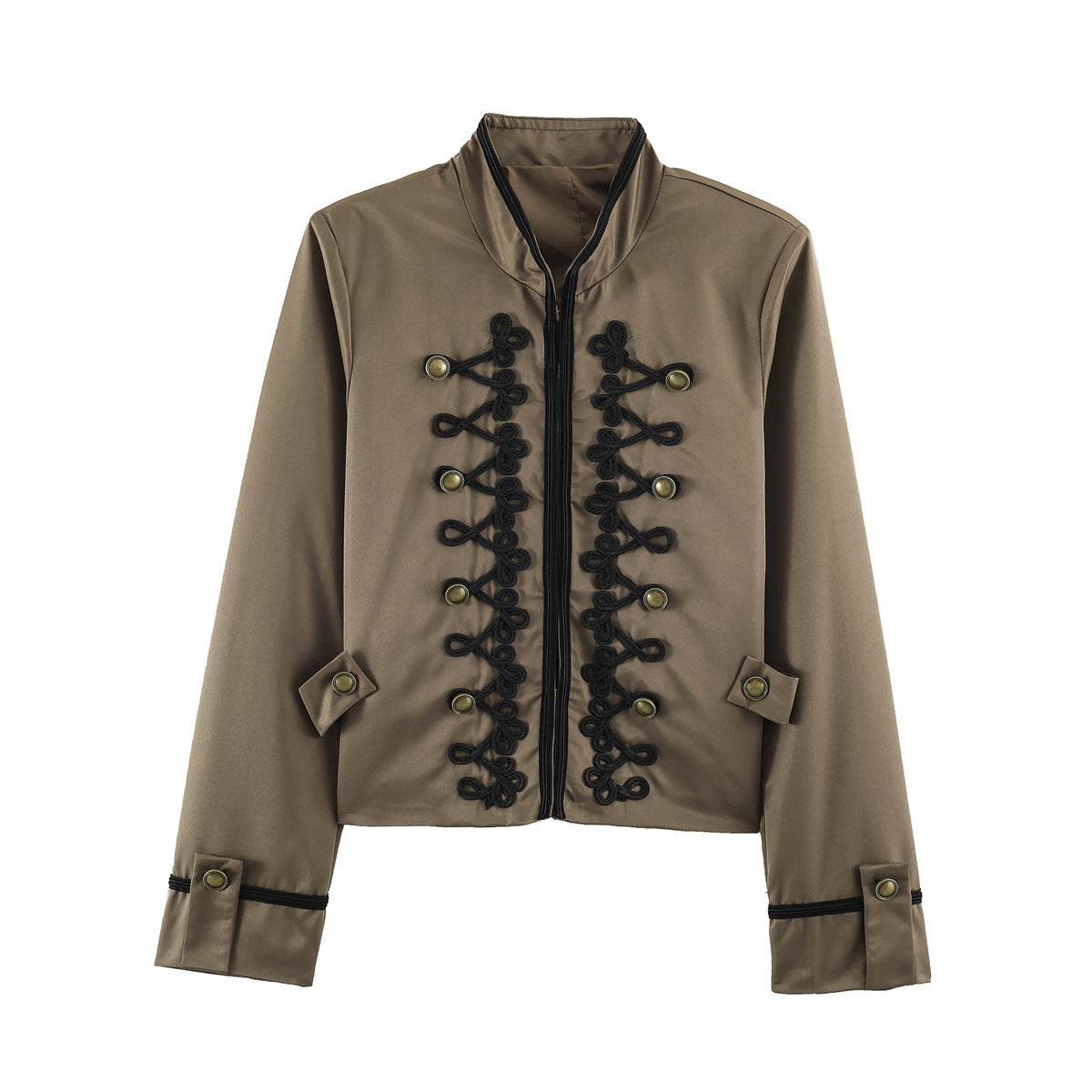 Damen Jacke mit Knotendetail & Blumenärmeln – Stehkragen