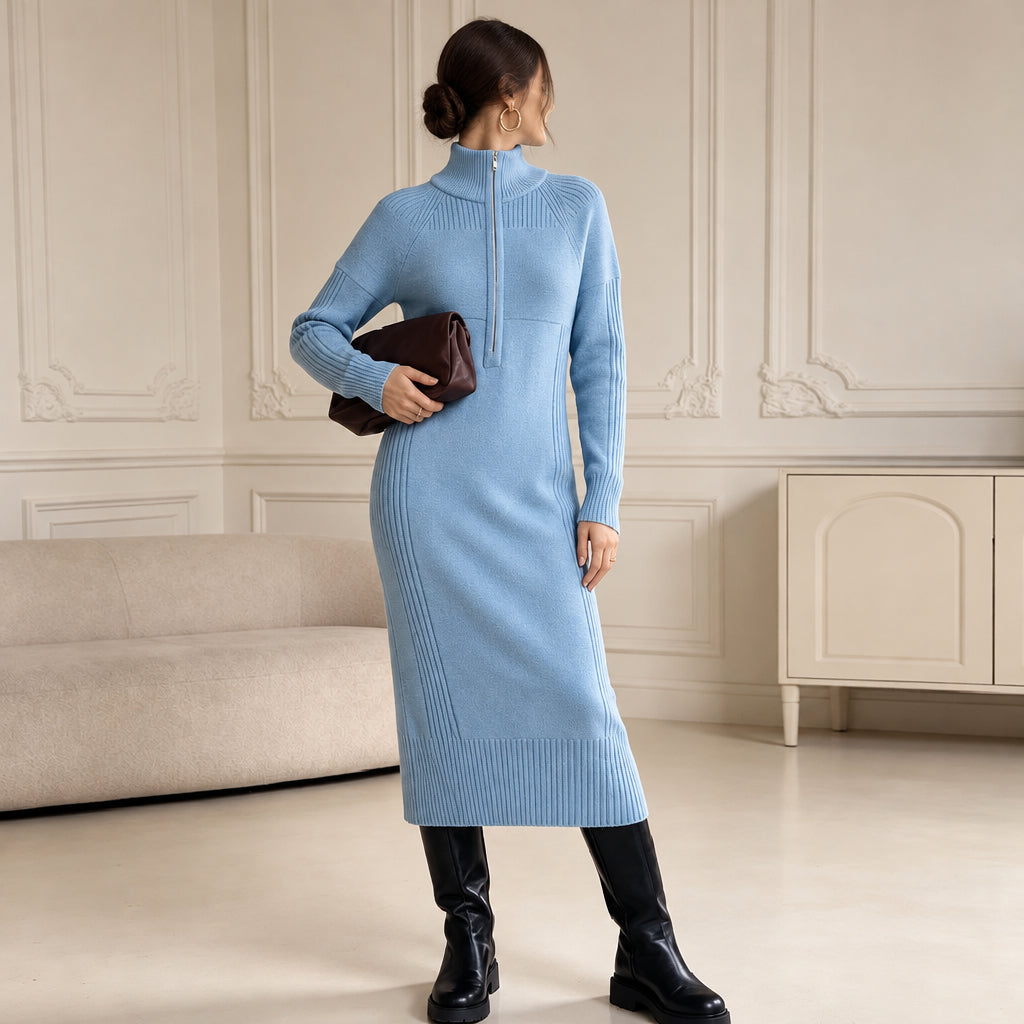 Half-Zip Midi Kleid – Damen Look