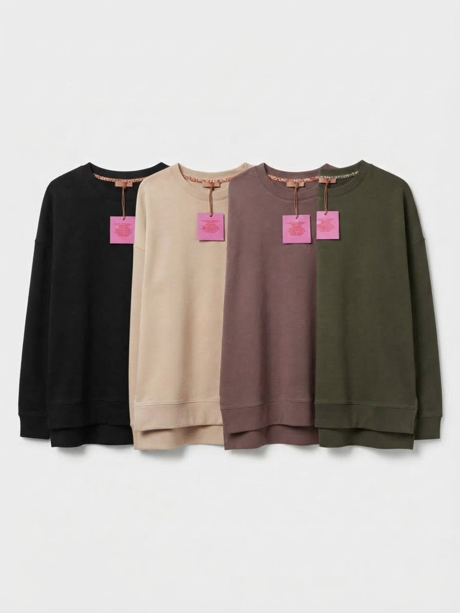 Damen-Sweatshirt mit Rundhalsausschnitt und Schlitzsaum – Premium Basic-Pullover in 4 Farben