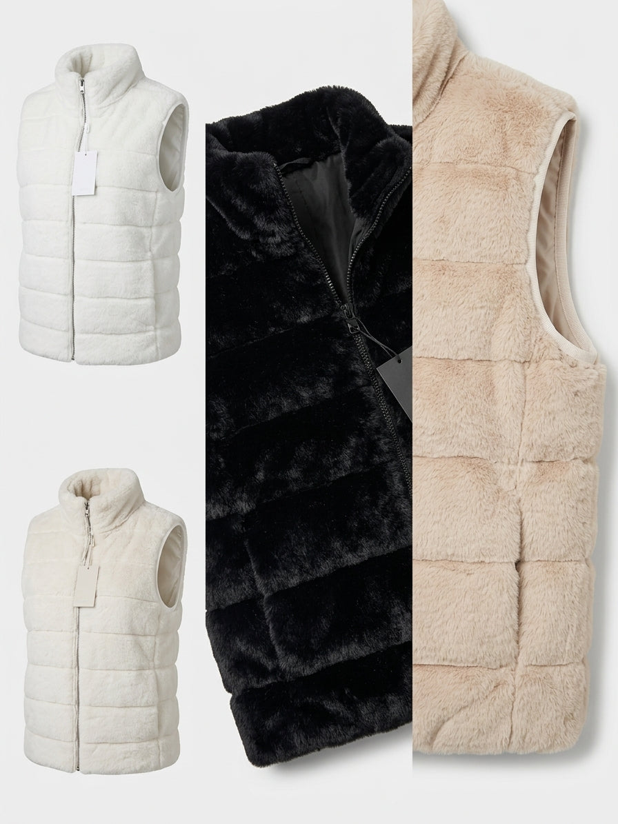 Fluffy Faux Fur Vest with Stand-Up Collar – Cuddly Faux Fur Vest