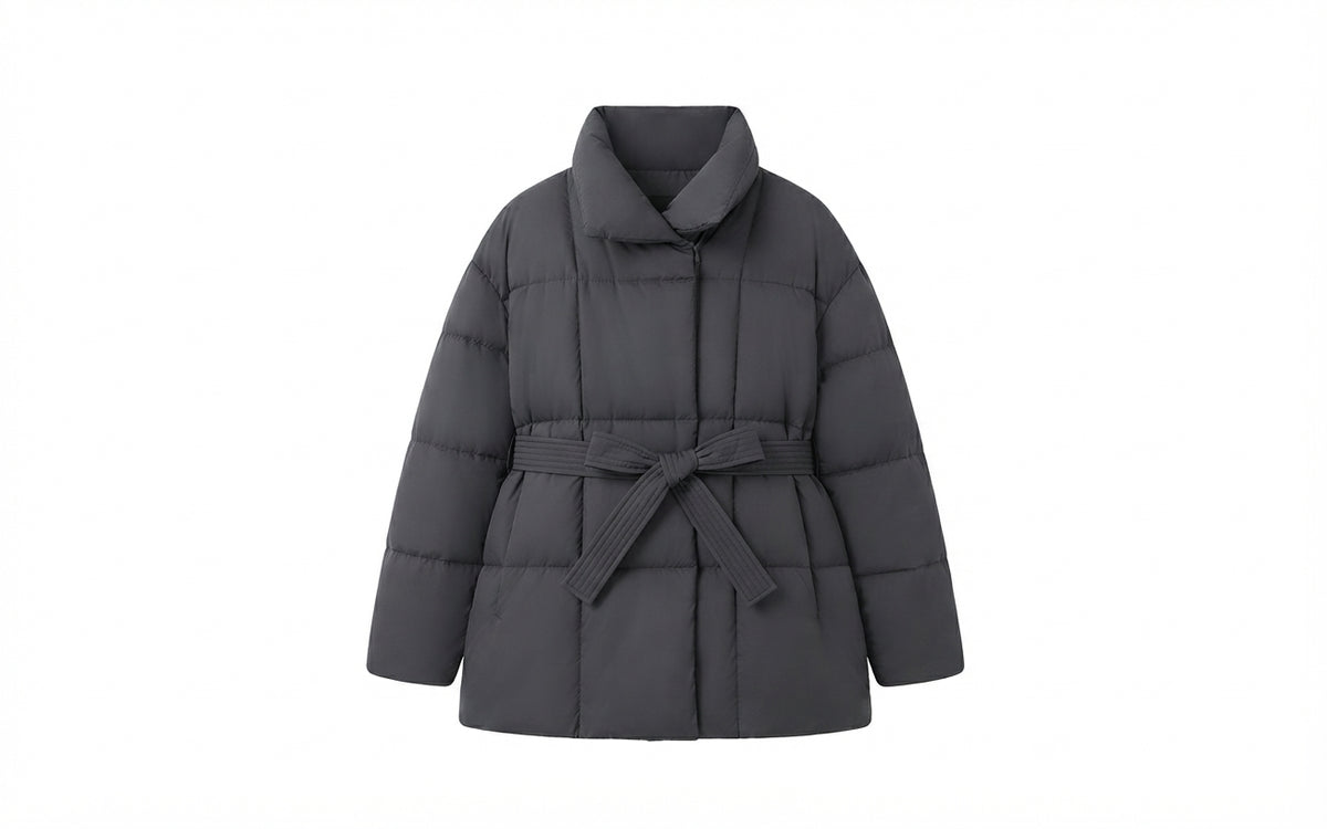 Warmer Damen Winter-Parka mit Stehkragen & Gürtel – Gesteppt