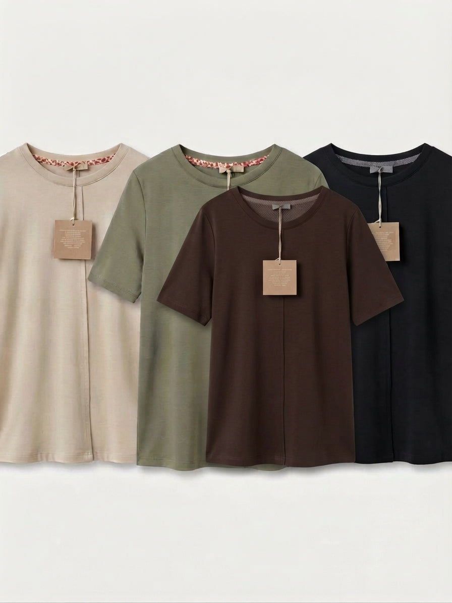 Damen T-Shirt mit Rundhalsausschnitt & Etikett – Bequemes Basic-Shirt für den Alltag