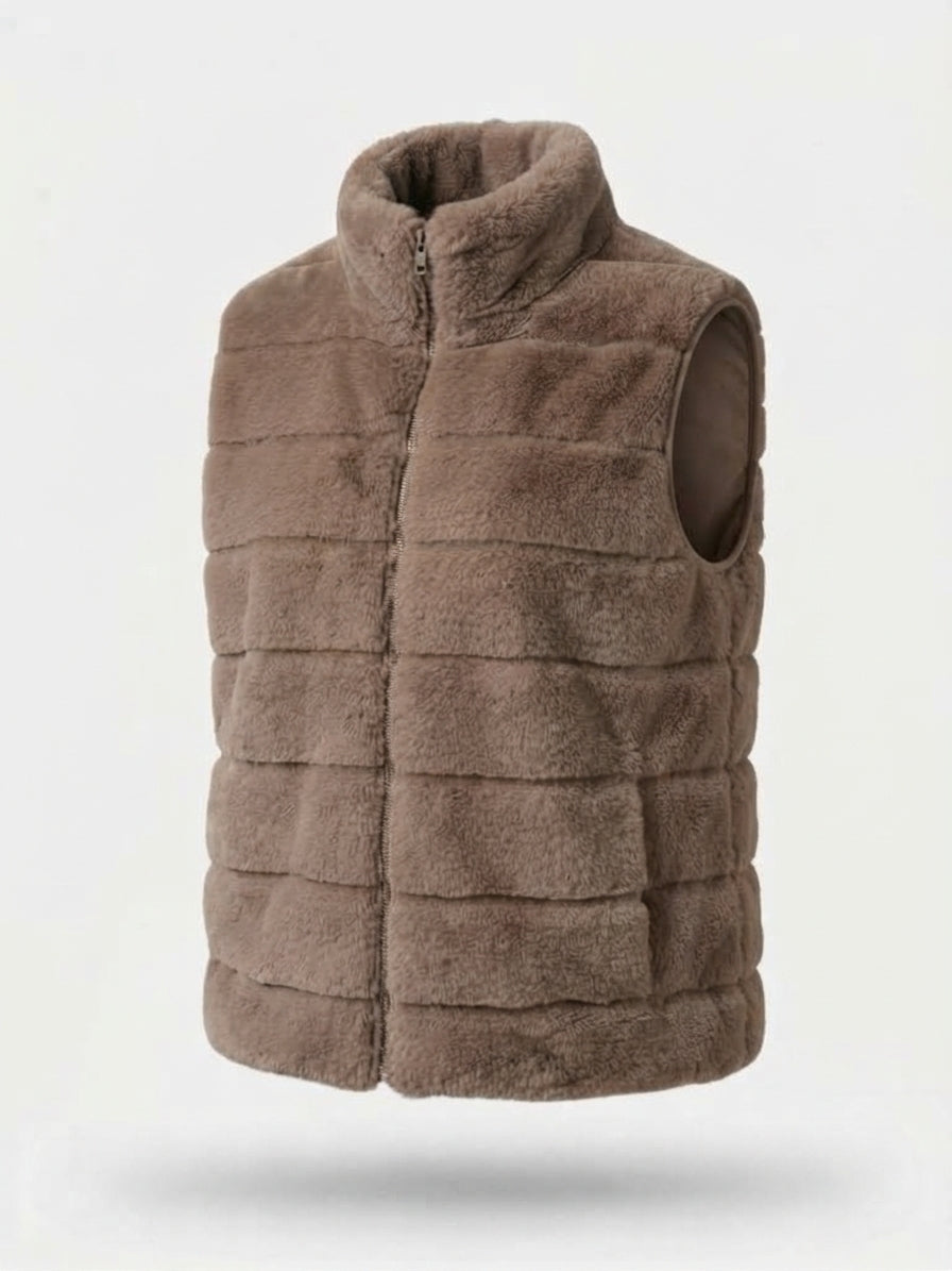 Flauschige Faux-Fur Weste mit Stehkragen – Kuschelige Kunstfell-Weste