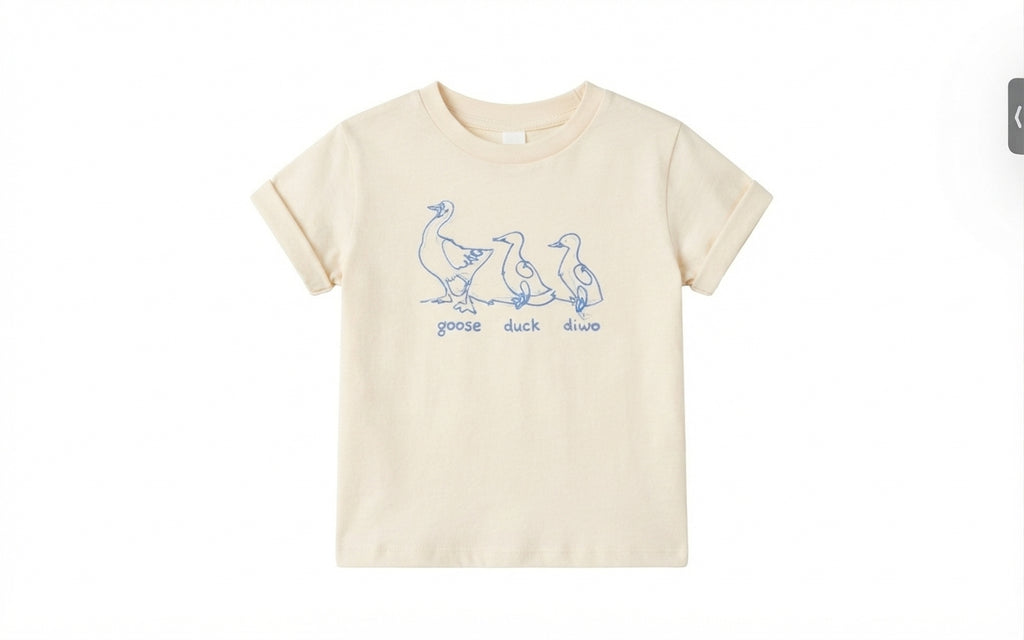 Beiges Kinder T-Shirt mit Enten-Print – Kurzarm Baumwollshirt
