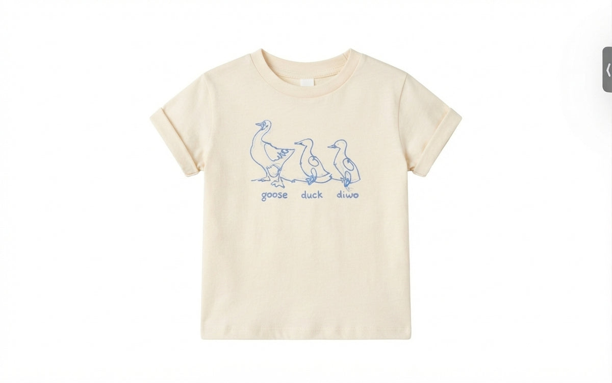 Beiges Kinder T-Shirt mit Enten-Print – Kurzarm Baumwollshirt