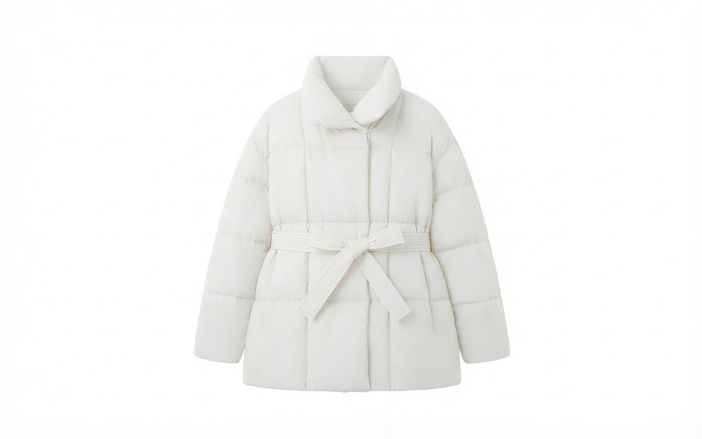 Women's Warm Quilted Winter Parka with Stand-Up Collar & Belt