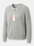 Grobstrick-Strickjacke mit Reißverschluss – Kragenlose Strick-Bomberjacke