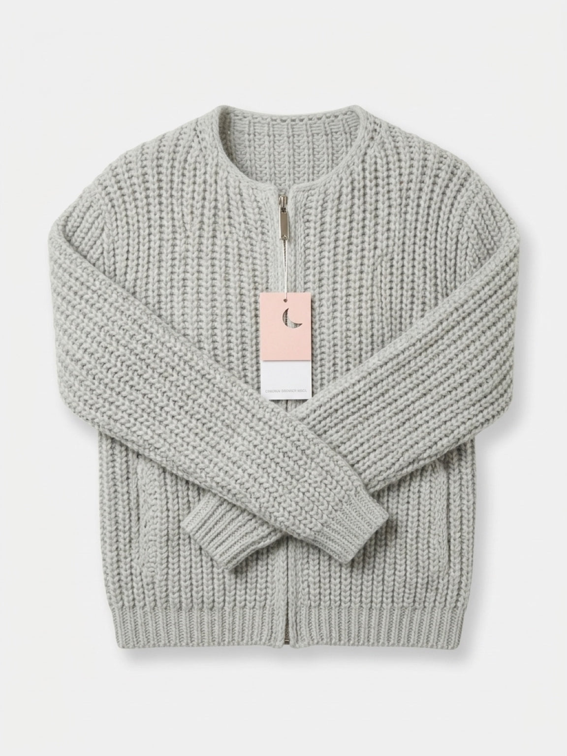 Grobstrick-Strickjacke mit Reißverschluss – Kragenlose Strick-Bomberjacke